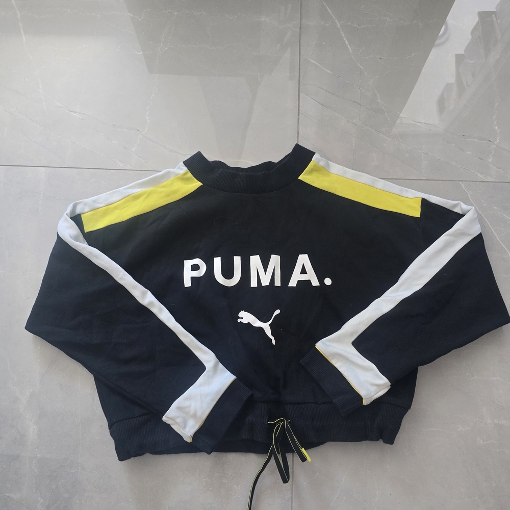 PUMA Black and Yellow Cropped Crewneck